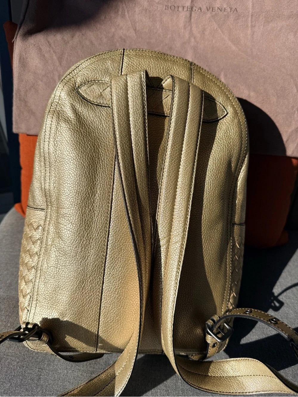 Bottega Veneta Intrecciato Golden Leather Backpack Rucksack authentic excellent